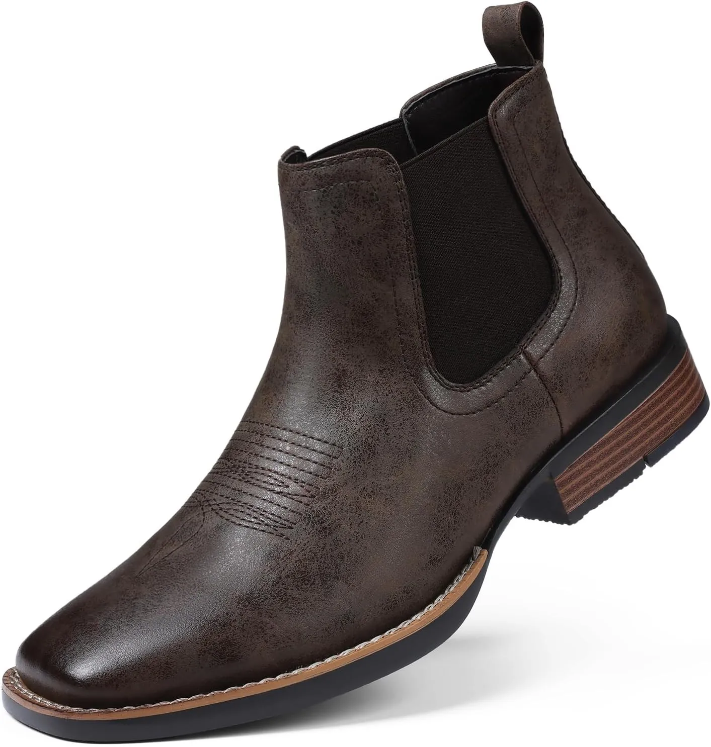 femflame Cowboy Boots for Men Square Toe Chelsea Boots Waterproof Classic Elastic Slip on Chukka Ankle Boots Casual…