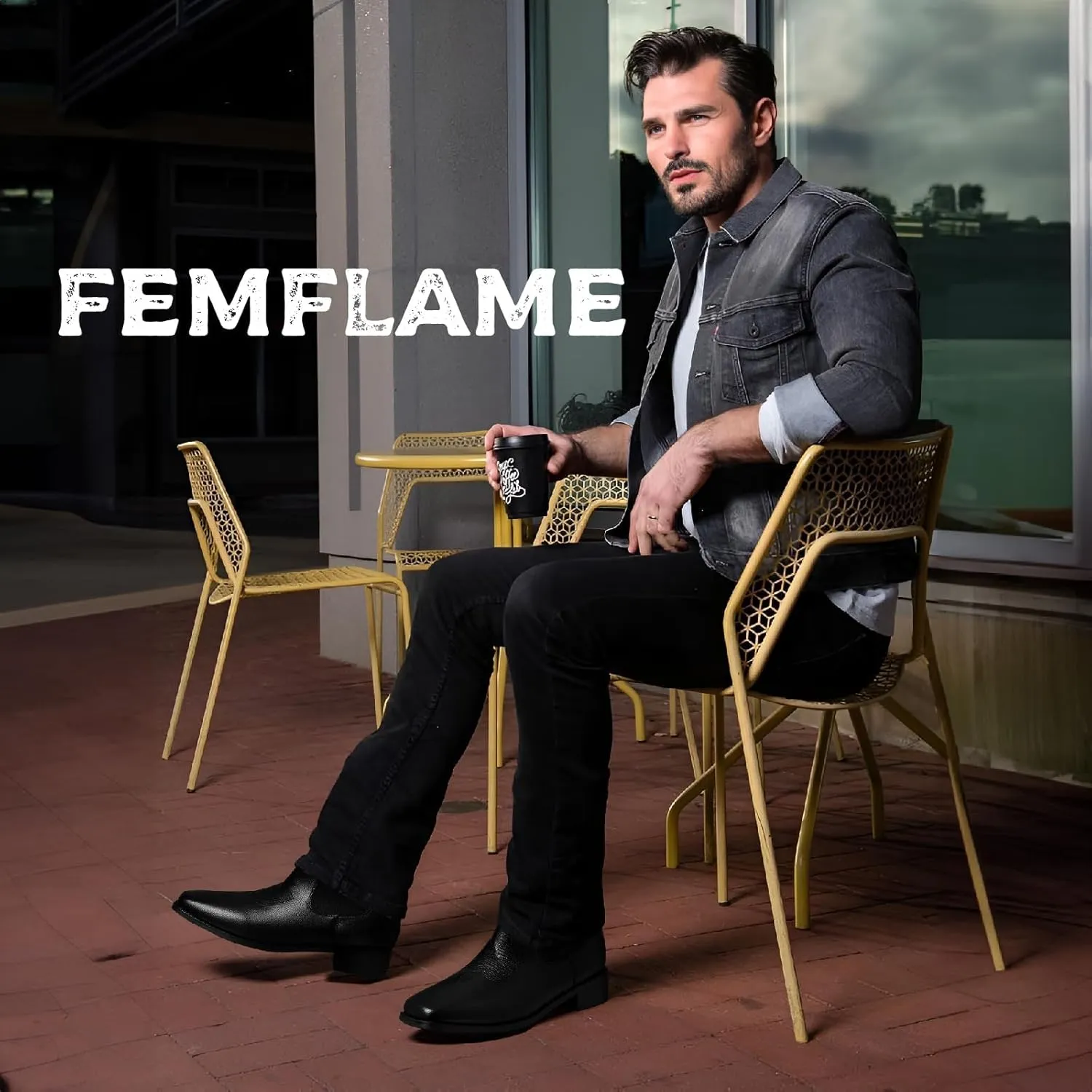 femflame Cowboy Boots for Men Square Toe Chelsea Boots Waterproof Classic Elastic Slip on Chukka Ankle Boots Casual…
