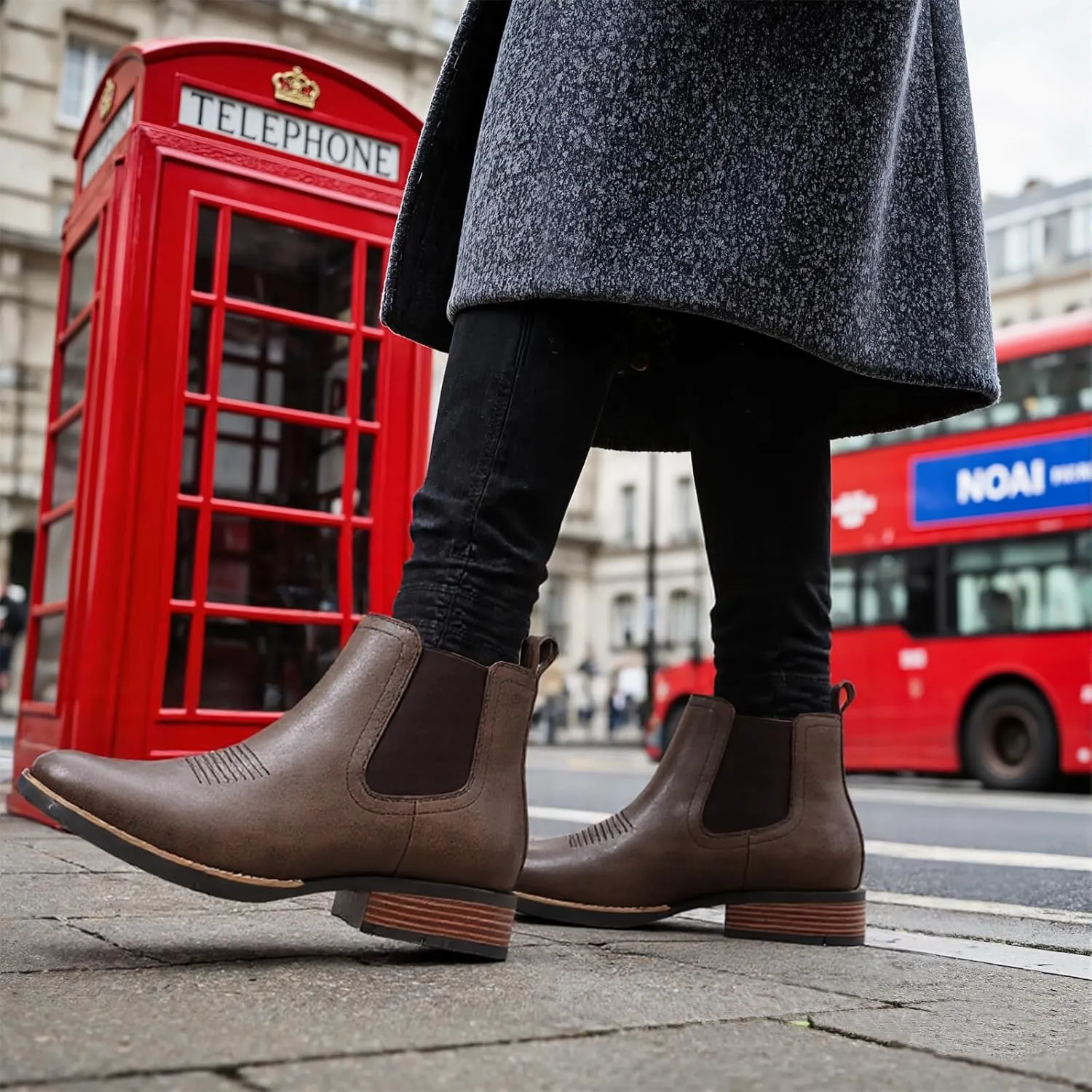 femflame Cowboy Boots for Men Square Toe Chelsea Boots Waterproof Classic Elastic Slip on Chukka Ankle Boots Casual…