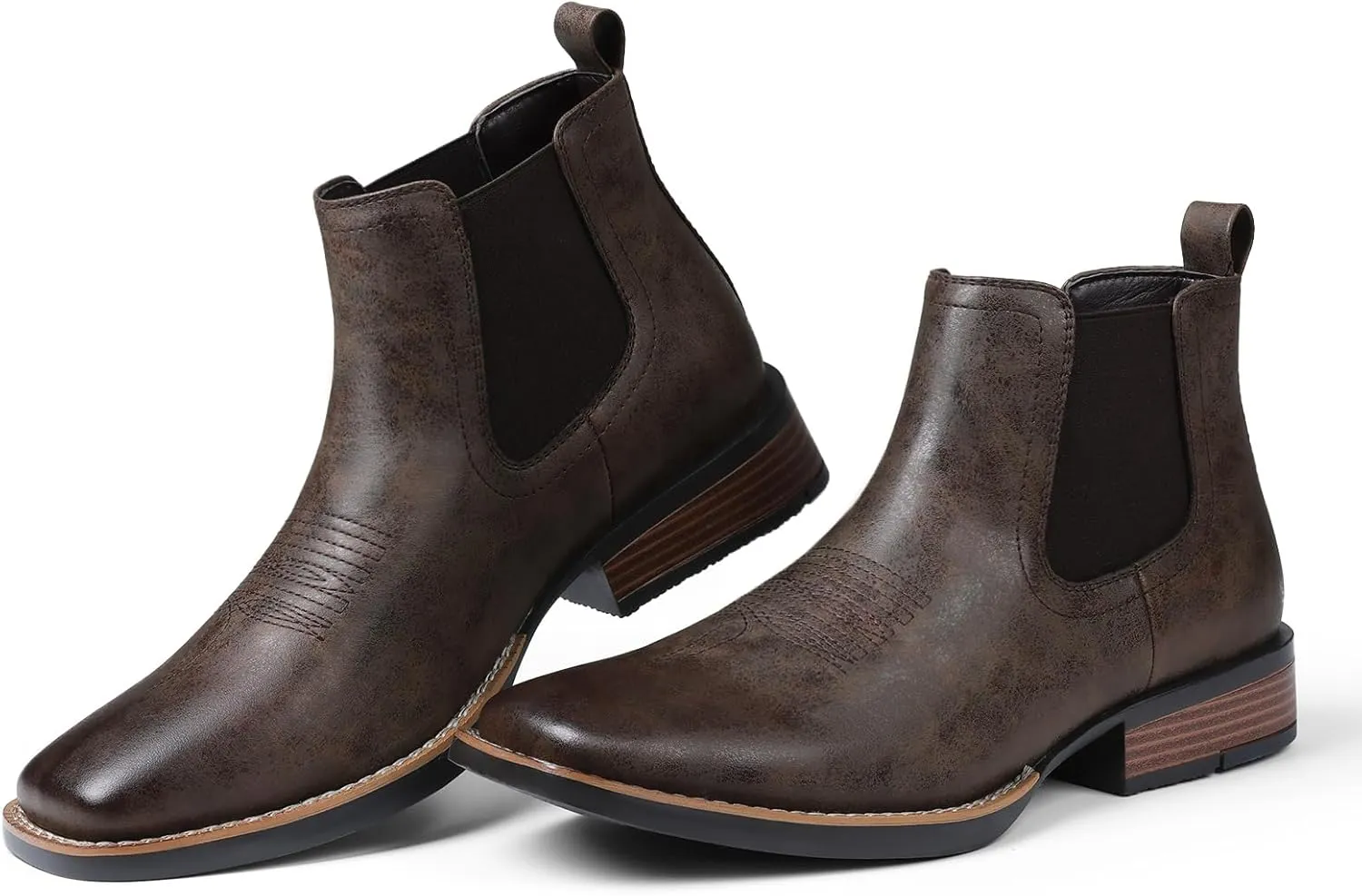 femflame Cowboy Boots for Men Square Toe Chelsea Boots Waterproof Classic Elastic Slip on Chukka Ankle Boots Casual…