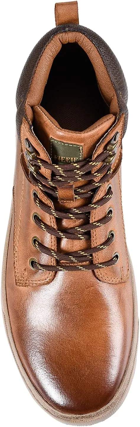 FIEEIF Mens Genuine Leather Ankle Boots Lace-Up Comfortable Sports Mid-Top Casual Sneakers Chukka Boot for Men Non Slip Outdoor Shoes
