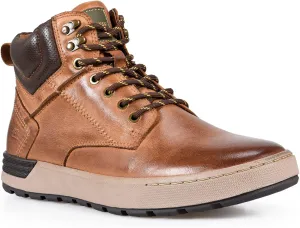 FIEEIF Mens Genuine Leather Ankle Boots Lace-Up Comfortable Sports Mid-Top Casual Sneakers Chukka Boot for Men Non Slip Outdoor Shoes