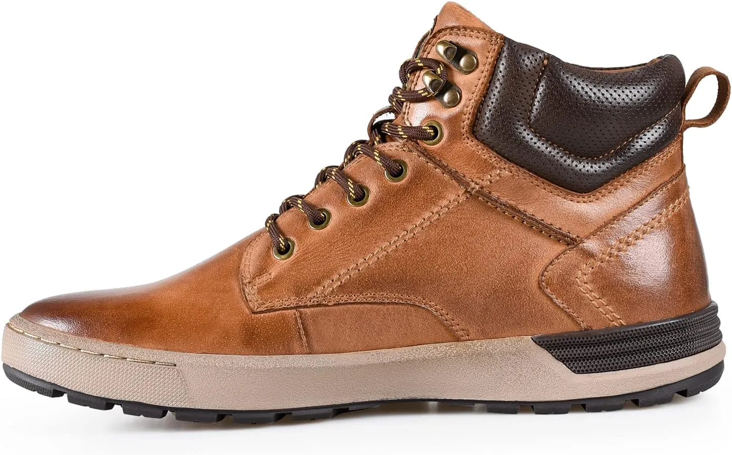 FIEEIF Mens Genuine Leather Ankle Boots Lace-Up Comfortable Sports Mid-Top Casual Sneakers Chukka Boot for Men Non Slip Outdoor Shoes