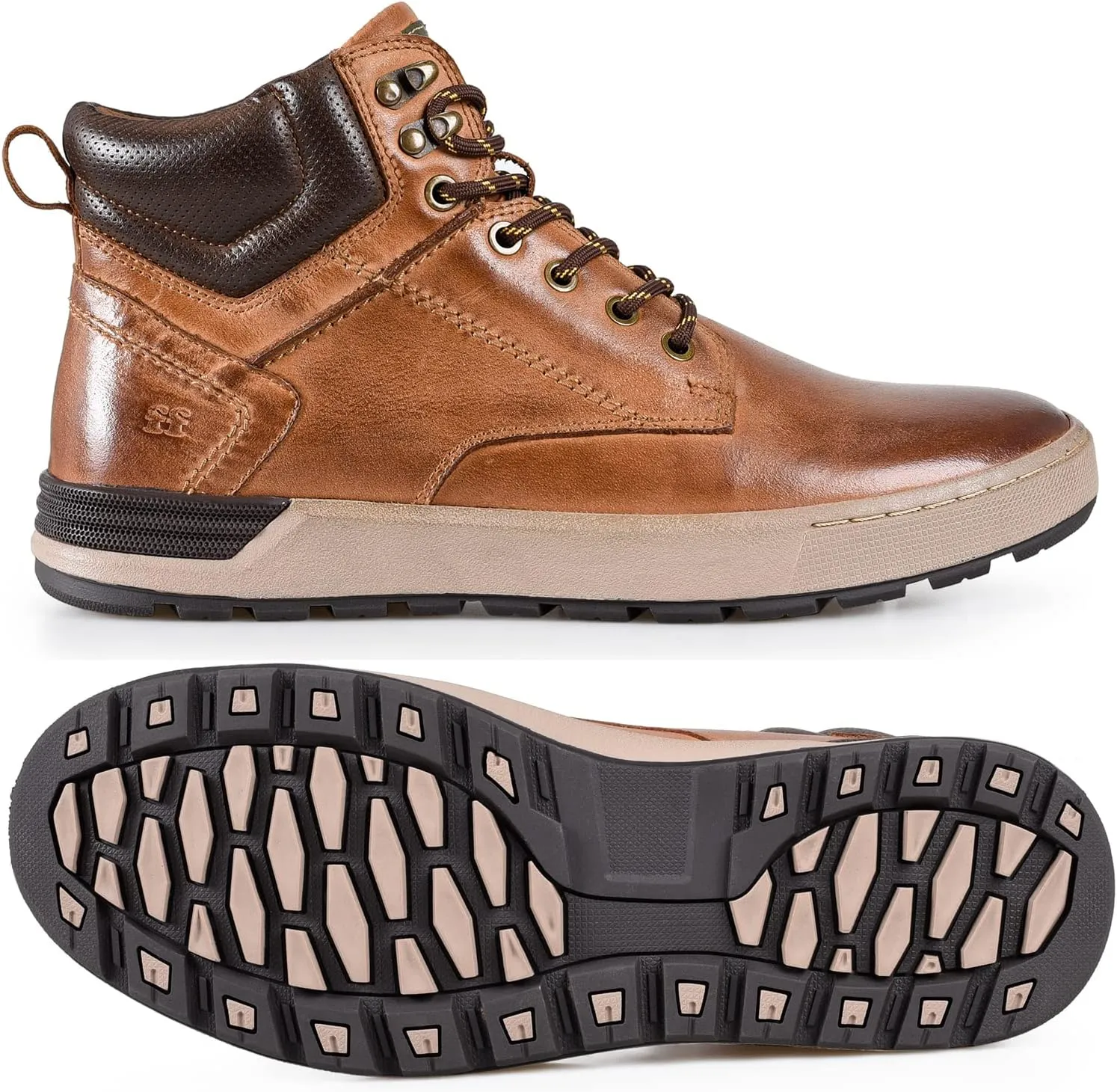 FIEEIF Mens Genuine Leather Ankle Boots Lace-Up Comfortable Sports Mid-Top Casual Sneakers Chukka Boot for Men Non Slip Outdoor Shoes