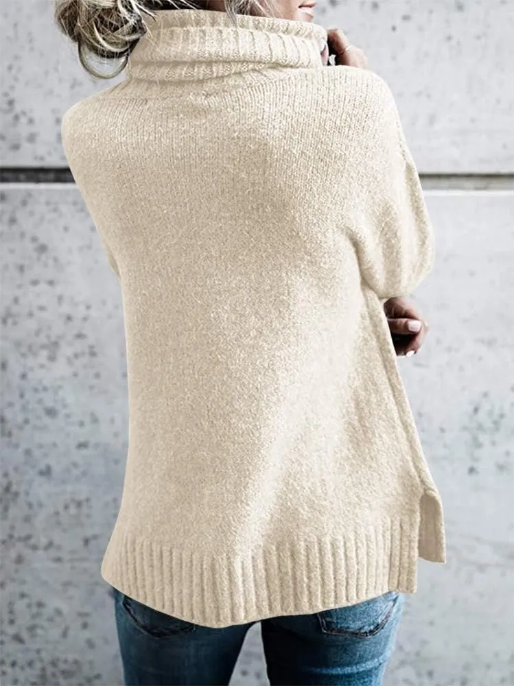 FISACE Womens Oversized Turtleneck Pullover Sweater Cable Knit Long Sleeve Sweater Tops