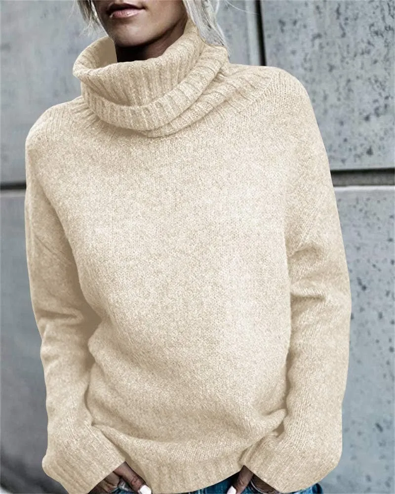 FISACE Womens Oversized Turtleneck Pullover Sweater Cable Knit Long Sleeve Sweater Tops