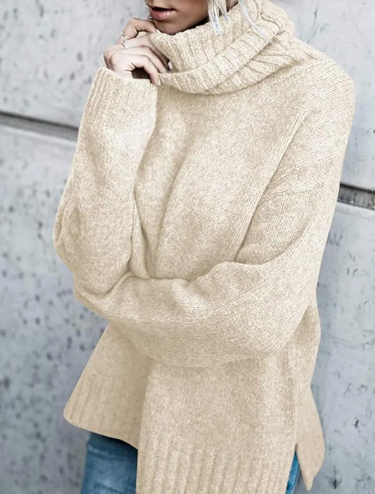 FISACE Womens Oversized Turtleneck Pullover Sweater Cable Knit Long Sleeve Sweater Tops