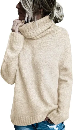 FISACE Womens Oversized Turtleneck Pullover Sweater Cable Knit Long Sleeve Sweater Tops