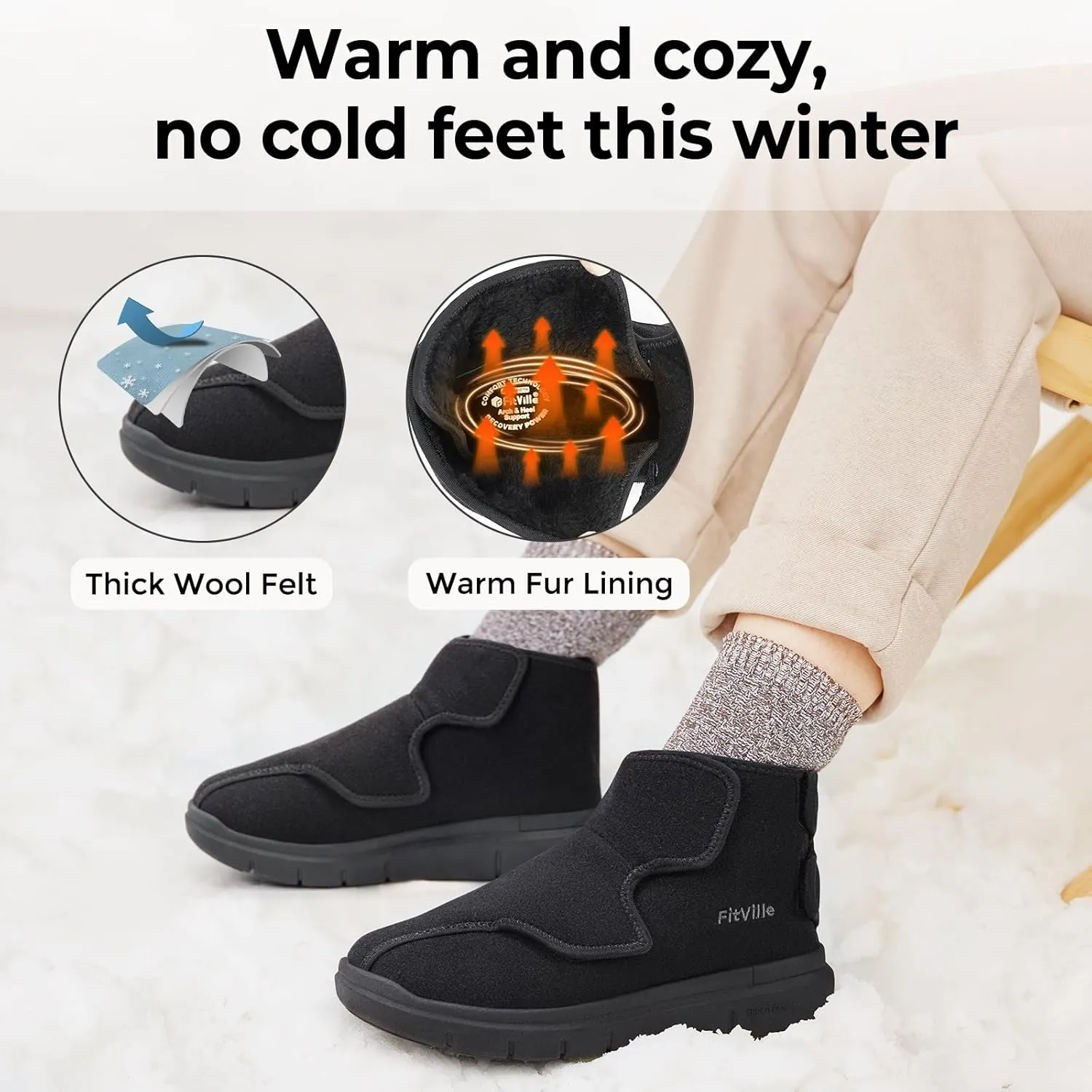 FitVille Diabetic Boots for Women Wide Width Fully Adjustable Straps Winter Boots for Women Wide Width with Warm Fur Lining womens wide snow boots for swollen feet Foot Pain Relief Neuropathy