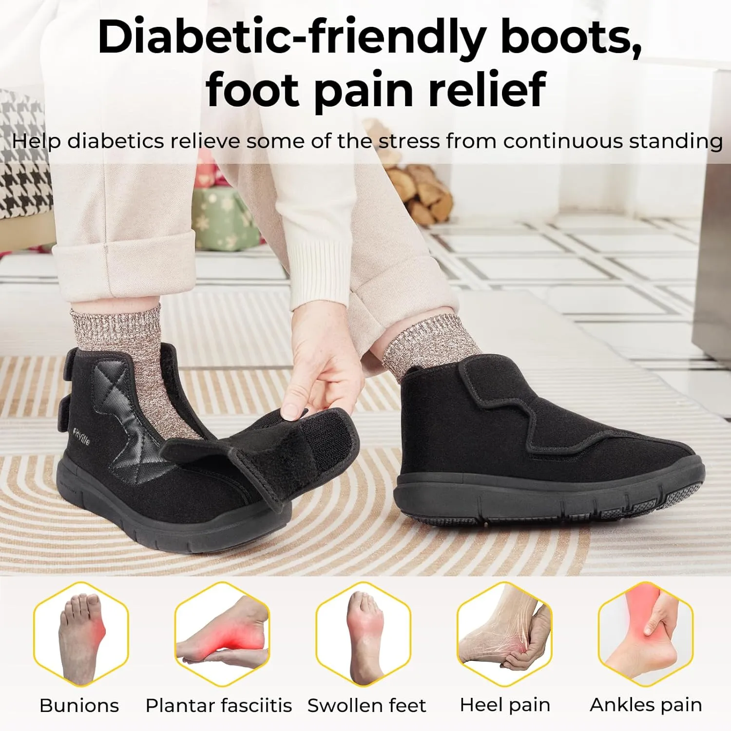FitVille Diabetic Boots for Women Wide Width Fully Adjustable Straps Winter Boots for Women Wide Width with Warm Fur Lining womens wide snow boots for swollen feet Foot Pain Relief Neuropathy