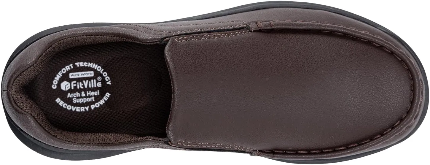 FitVille Wide Slip on Shoes for Men Black Dress Shoes Leather Loafers Business Casual Shoes, Comfortable Simple Shoes - EasyWalk V1