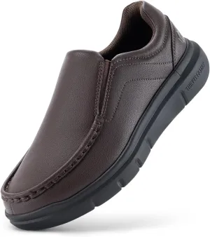 FitVille Wide Slip on Shoes for Men Black Dress Shoes Leather Loafers Business Casual Shoes, Comfortable Simple Shoes - EasyWalk V1