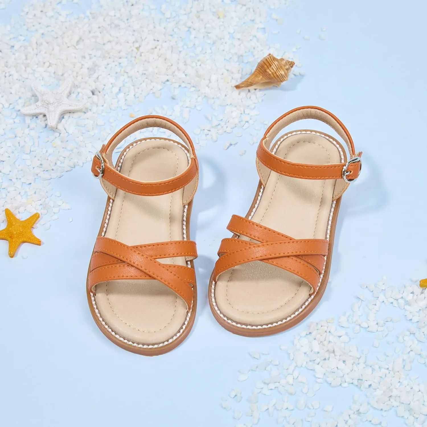 Flaryzone Toddler Little Girls Glitter Flower Open-Toe Flat Dress Sandals Summer Shoes
