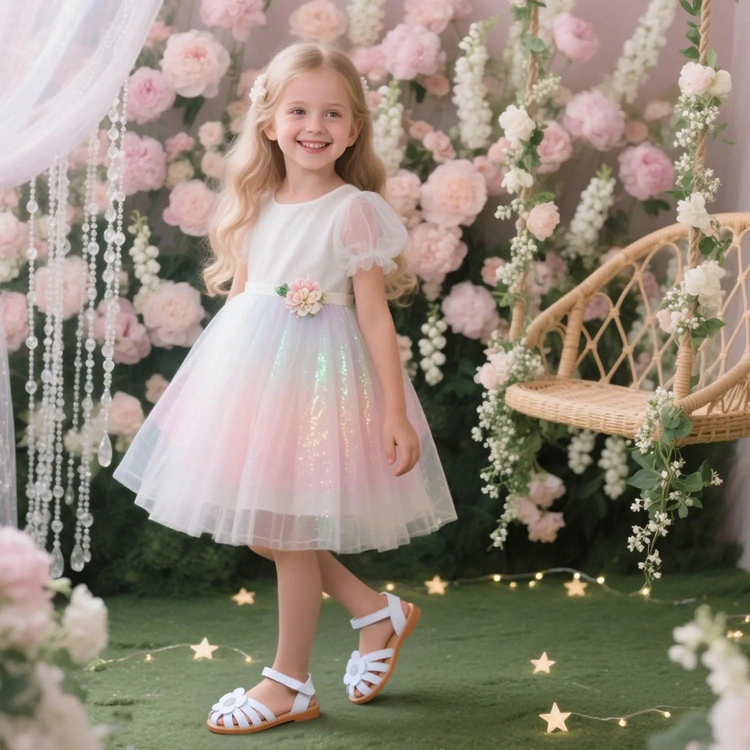 Flaryzone Toddler Little Girls Glitter Flower Open-Toe Flat Dress Sandals Summer Shoes