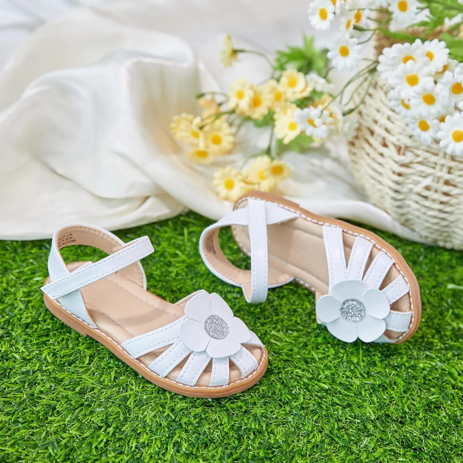 Flaryzone Toddler Little Girls Glitter Flower Open-Toe Flat Dress Sandals Summer Shoes