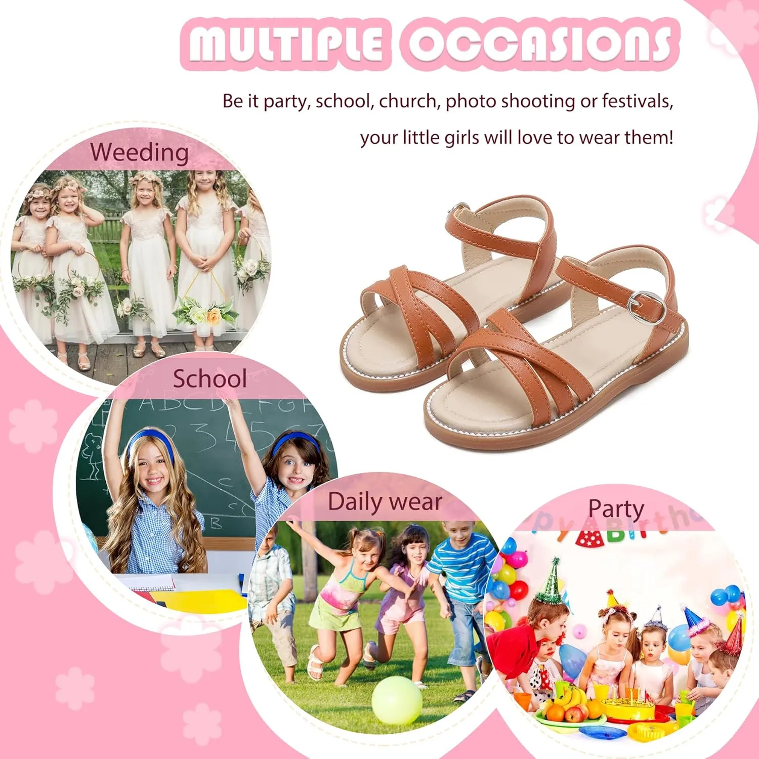 Flaryzone Toddler Little Girls Glitter Flower Open-Toe Flat Dress Sandals Summer Shoes