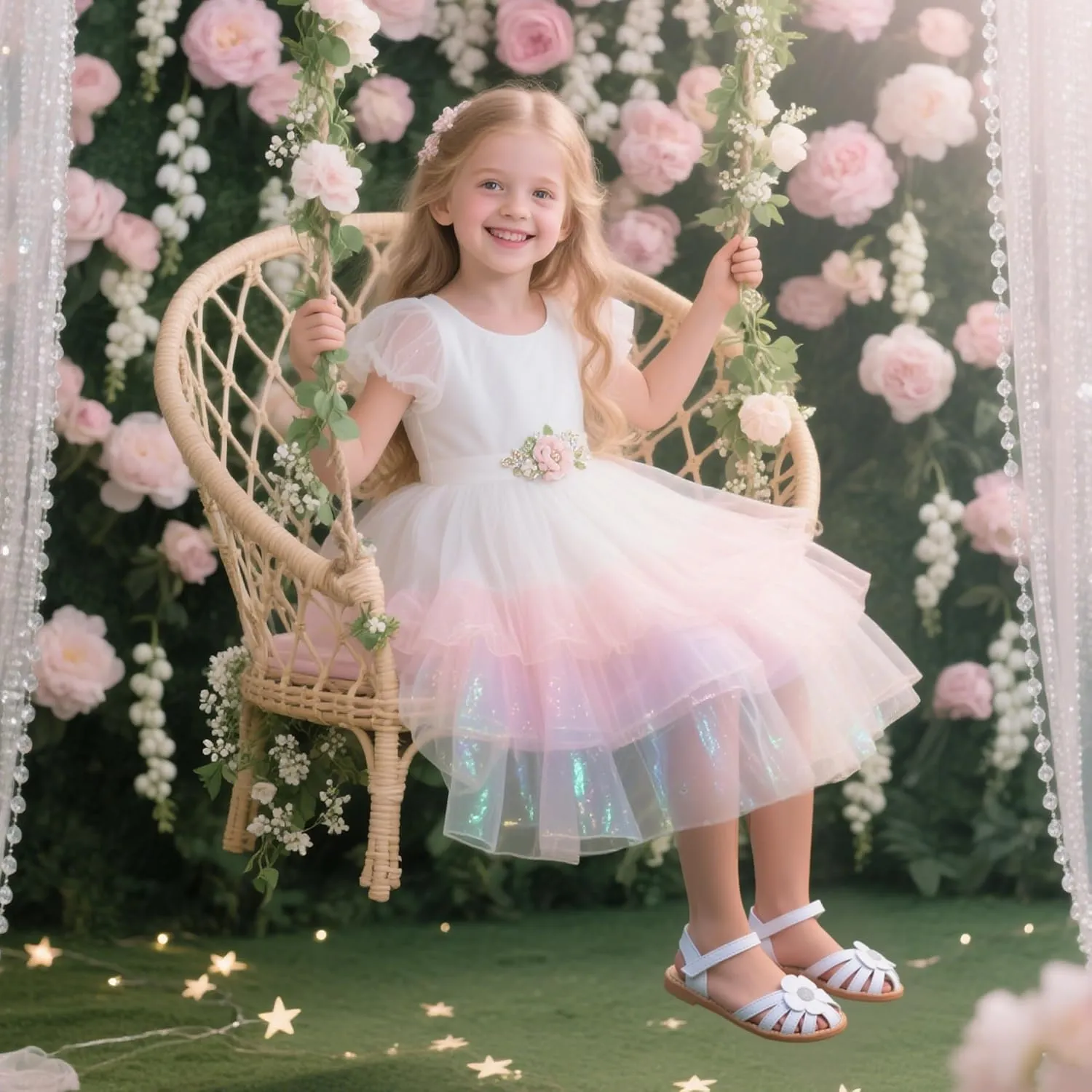 Flaryzone Toddler Little Girls Glitter Flower Open-Toe Flat Dress Sandals Summer Shoes