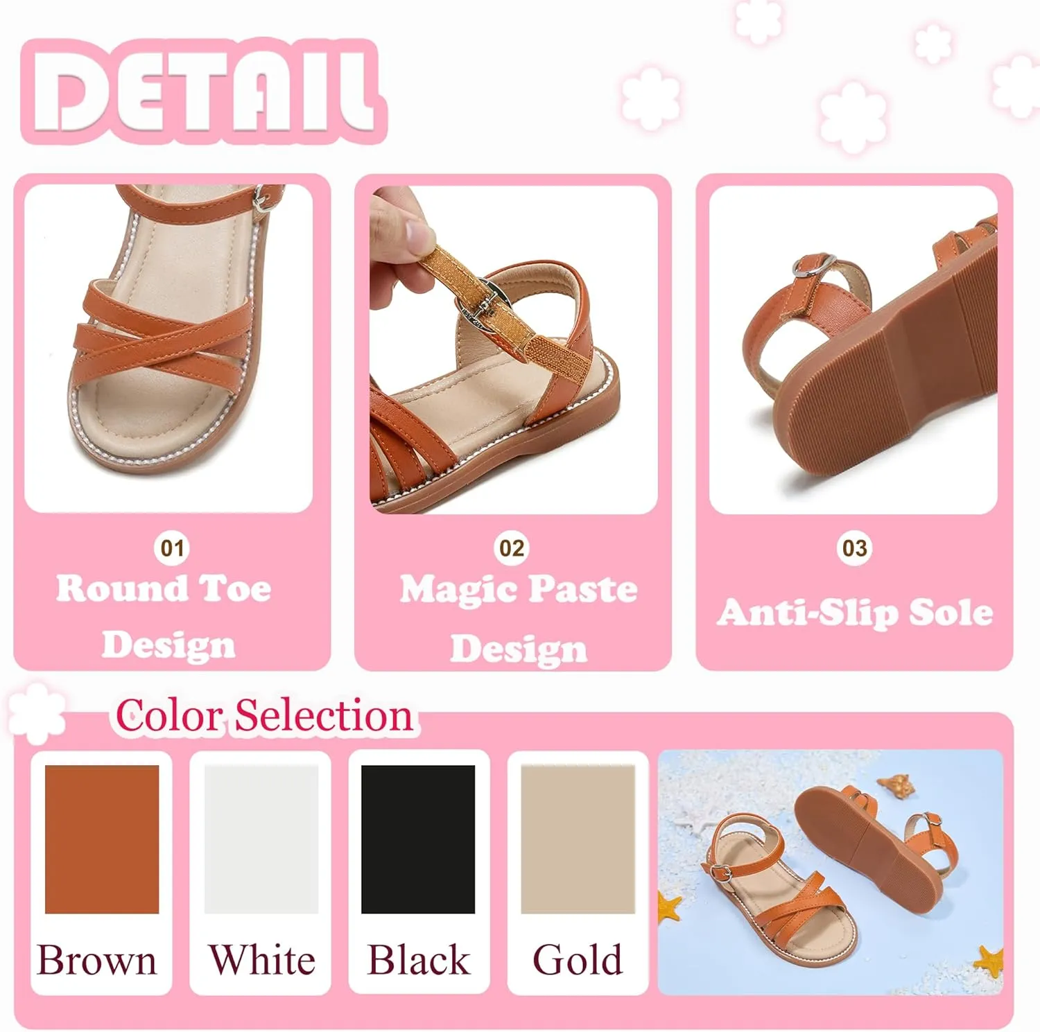 Flaryzone Toddler Little Girls Glitter Flower Open-Toe Flat Dress Sandals Summer Shoes