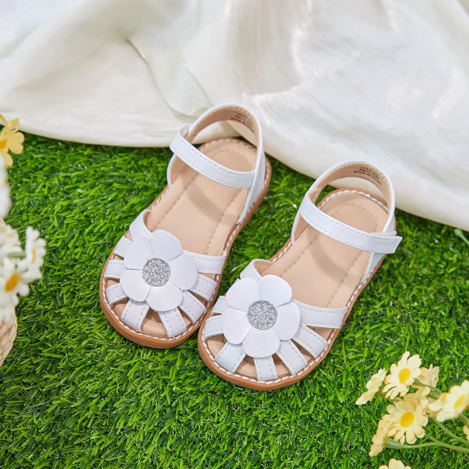 Flaryzone Toddler Little Girls Glitter Flower Open-Toe Flat Dress Sandals Summer Shoes