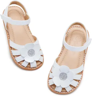 Flaryzone Toddler Little Girls Glitter Flower Open-Toe Flat Dress Sandals Summer Shoes