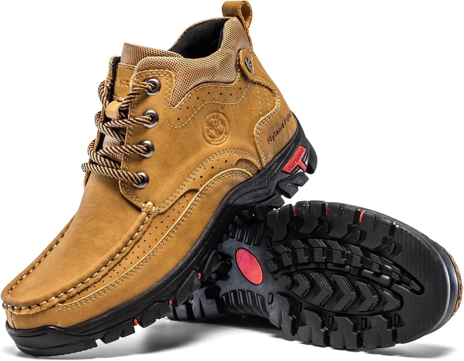 FLYLAND Men's Casual Boots Vintage Leather Ankle Dress Boot Chukka Boots Mid Top Non-Slip Driving Walking Shoes