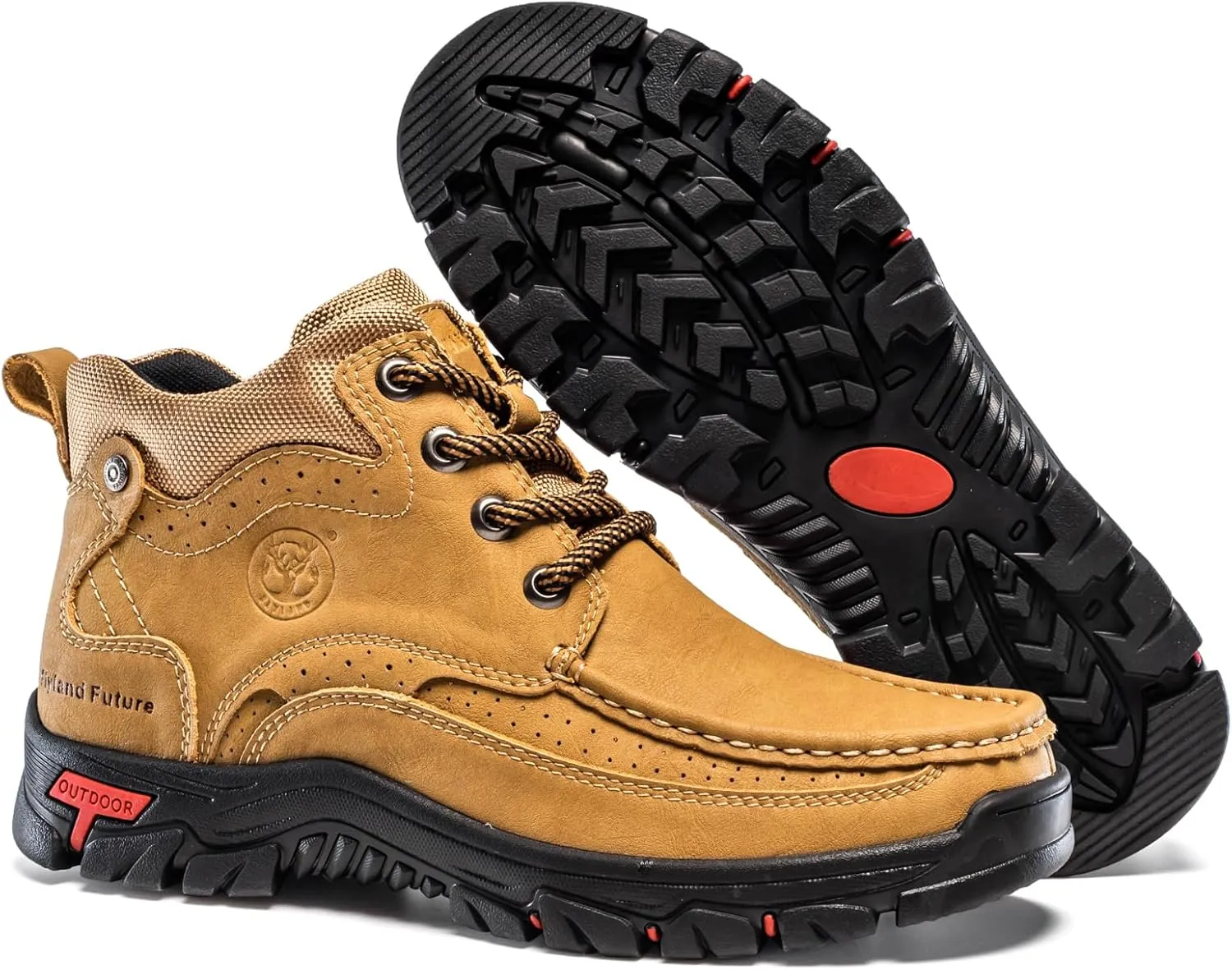 FLYLAND Men's Casual Boots Vintage Leather Ankle Dress Boot Chukka Boots Mid Top Non-Slip Driving Walking Shoes