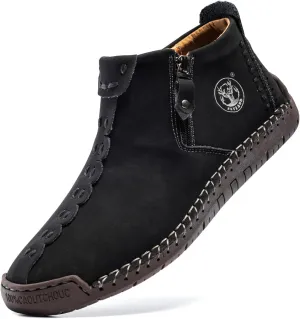 FLYLAND Men's Casual Leather Handmade Fashion Sneakers Ankle Chukka Boots Lightweight Mid-top Dress Shoes Walking Driving Shoe