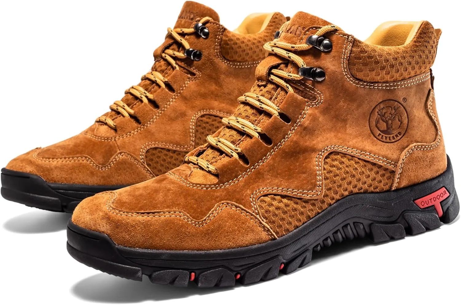 FLYLAND Men's Chukka Boots Casual Leather Shoes Ankle Shoes Non Slip Breathable Comfortable Mid Top for Driving Walking Outdoor