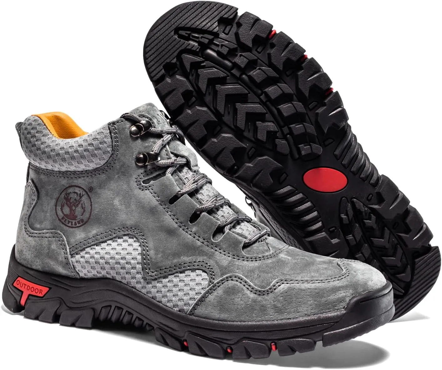 FLYLAND Men's Chukka Boots Casual Leather Shoes Ankle Shoes Non Slip Breathable Comfortable Mid Top for Driving Walking Outdoor