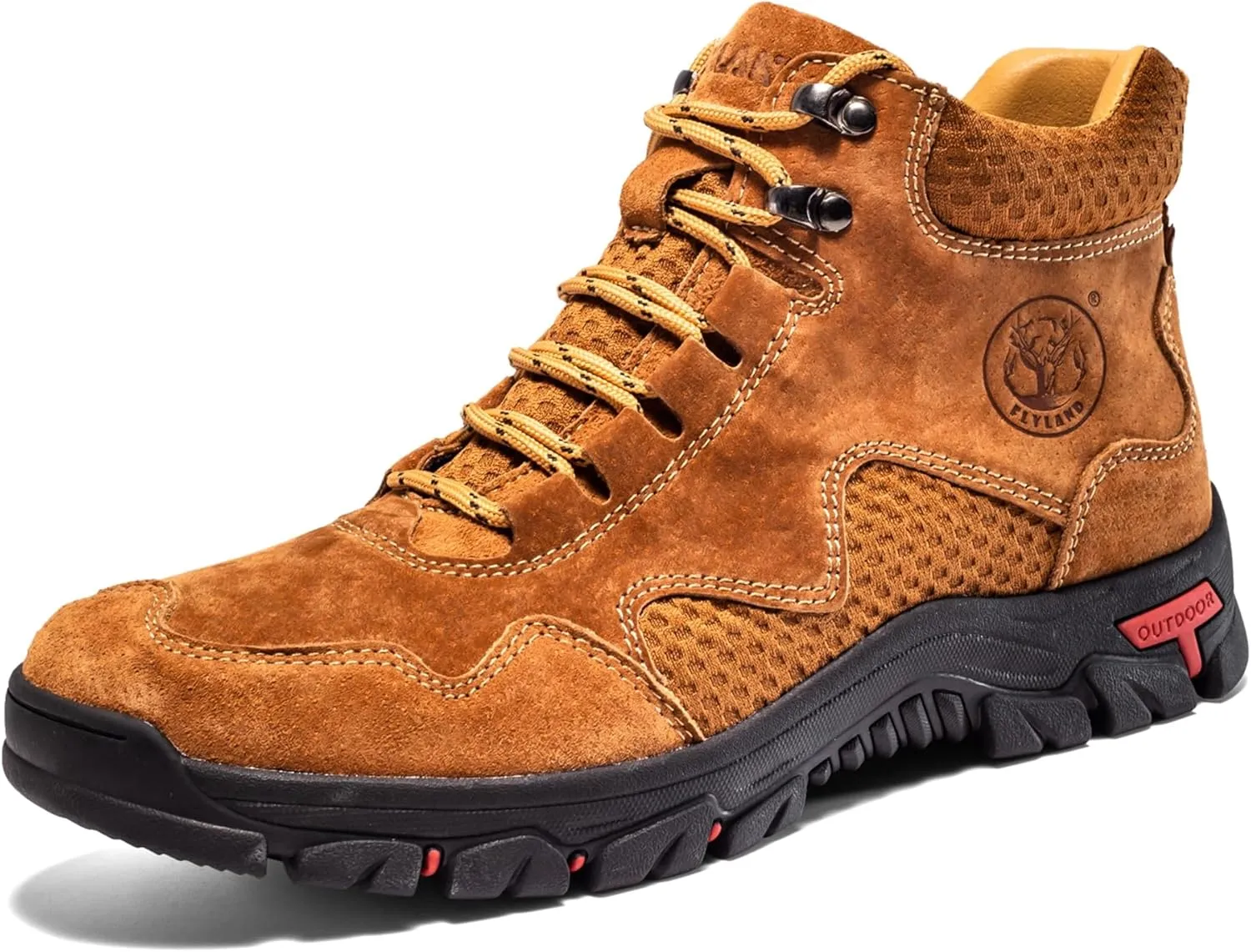 FLYLAND Men's Chukka Boots Casual Leather Shoes Ankle Shoes Non Slip Breathable Comfortable Mid Top for Driving Walking Outdoor