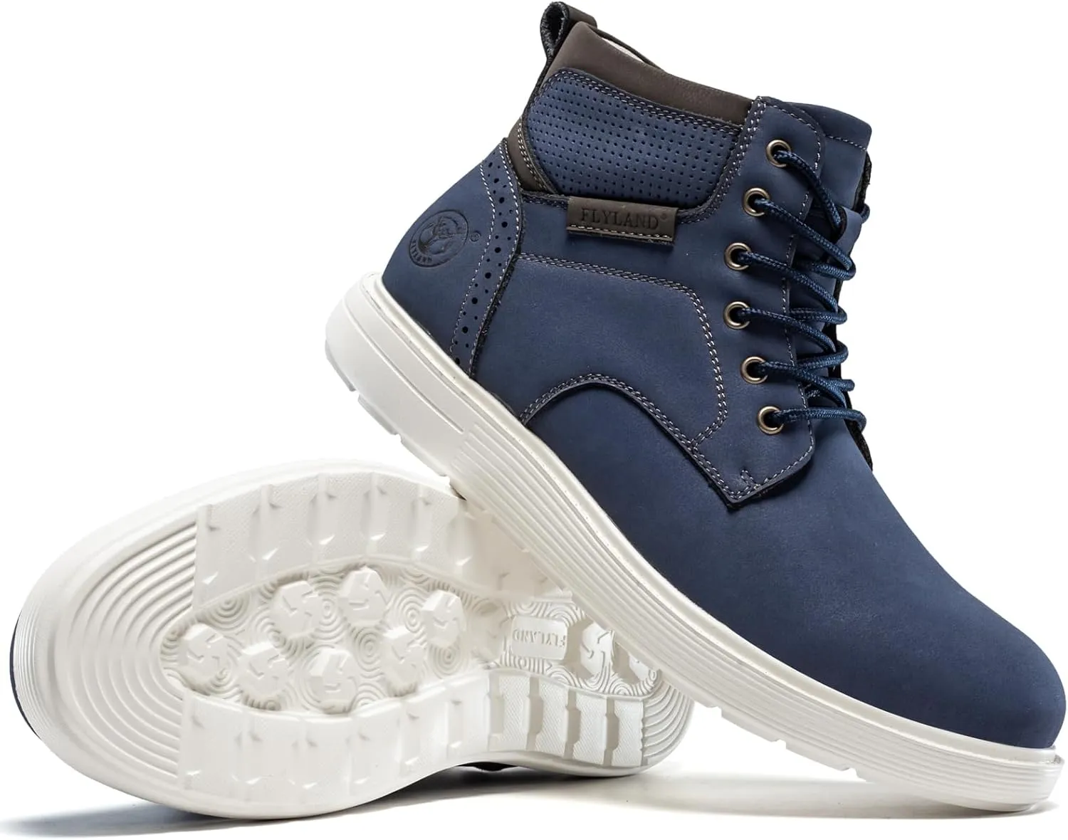 FLYLAND Men's Fashion Sneaker Chukka Boots Lace Up Leather Ankle Dress Boot Lightweight Non-Slip Walking Shoes