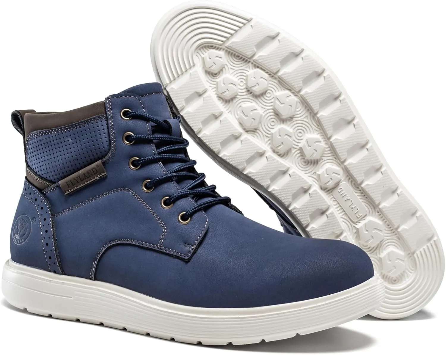 FLYLAND Men's Fashion Sneaker Chukka Boots Lace Up Leather Ankle Dress Boot Lightweight Non-Slip Walking Shoes