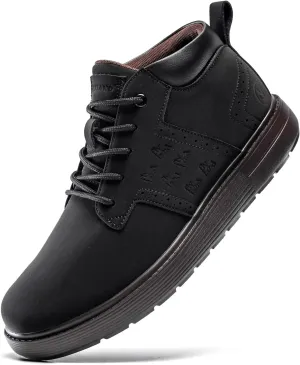 FLYLAND Men's Fashion Sneakers Chukka Boots Lace Up Leather Ankle Dress Boot Lightweight Walking Driving Shoes