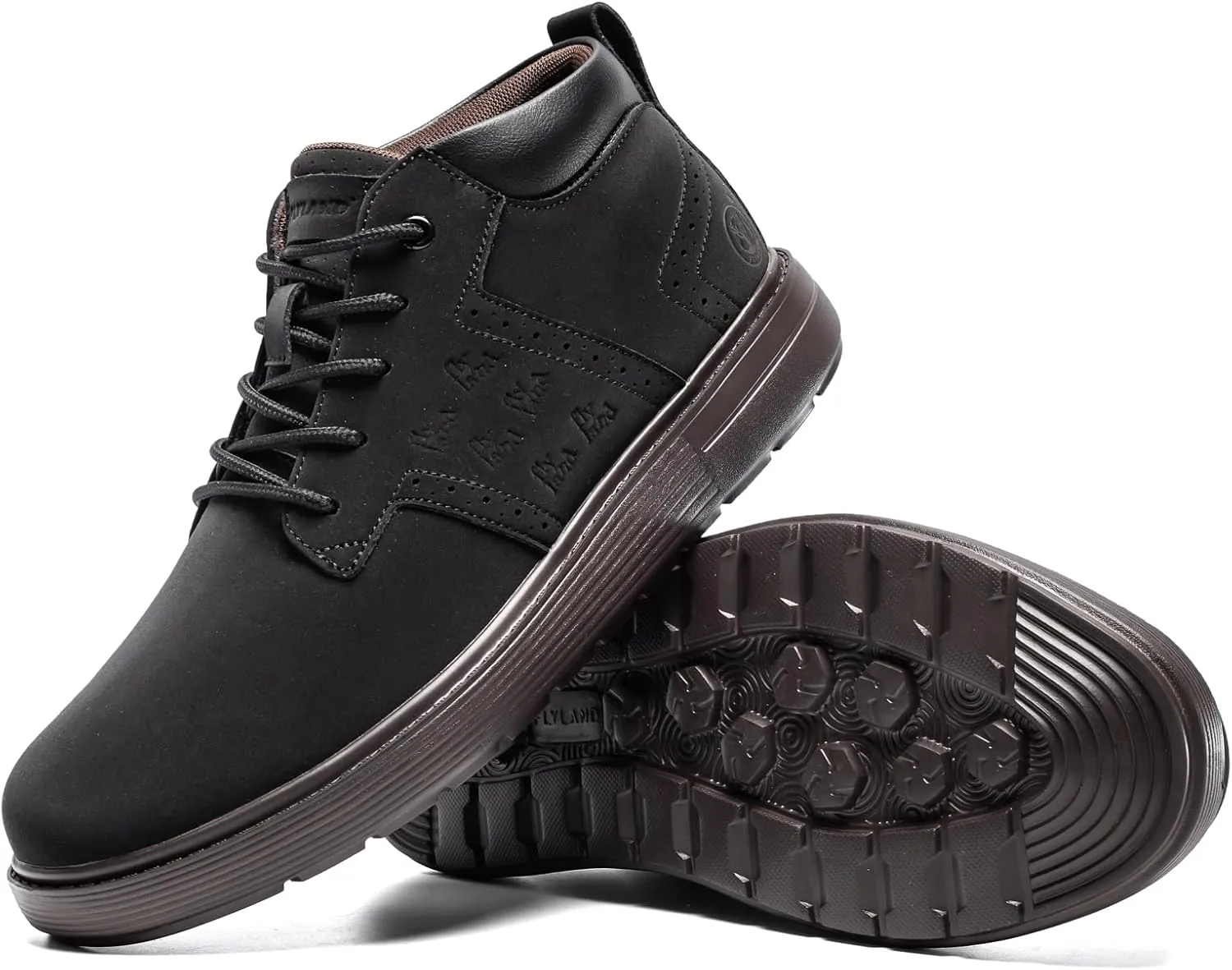 FLYLAND Men's Fashion Sneakers Chukka Boots Lace Up Leather Ankle Dress Boot Lightweight Walking Driving Shoes