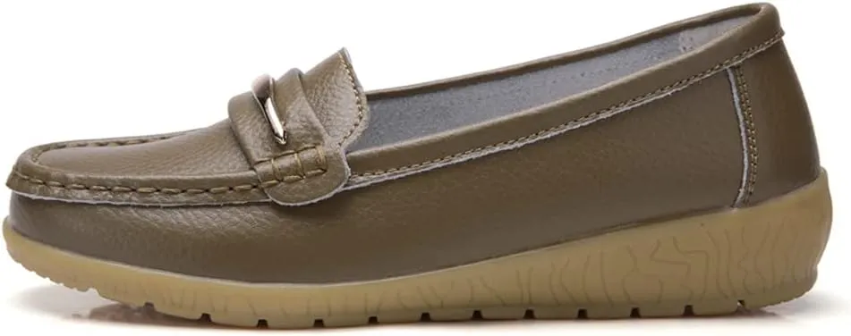 FolHaoth Loafers for Womens Comfortable Slip On Moccasins Dress Shoes Casual Leather Walking Womens Flats Loafers Fashion Boat Shoes Classic Ennis Work Nurse Flat Shoes