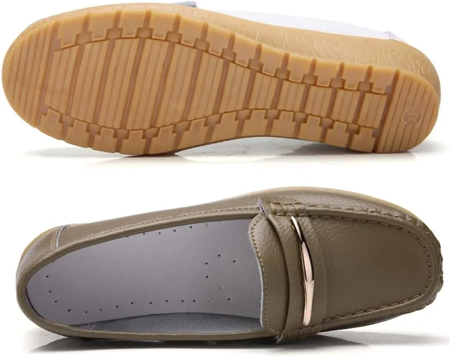 FolHaoth Loafers for Womens Comfortable Slip On Moccasins Dress Shoes Casual Leather Walking Womens Flats Loafers Fashion Boat Shoes Classic Ennis Work Nurse Flat Shoes