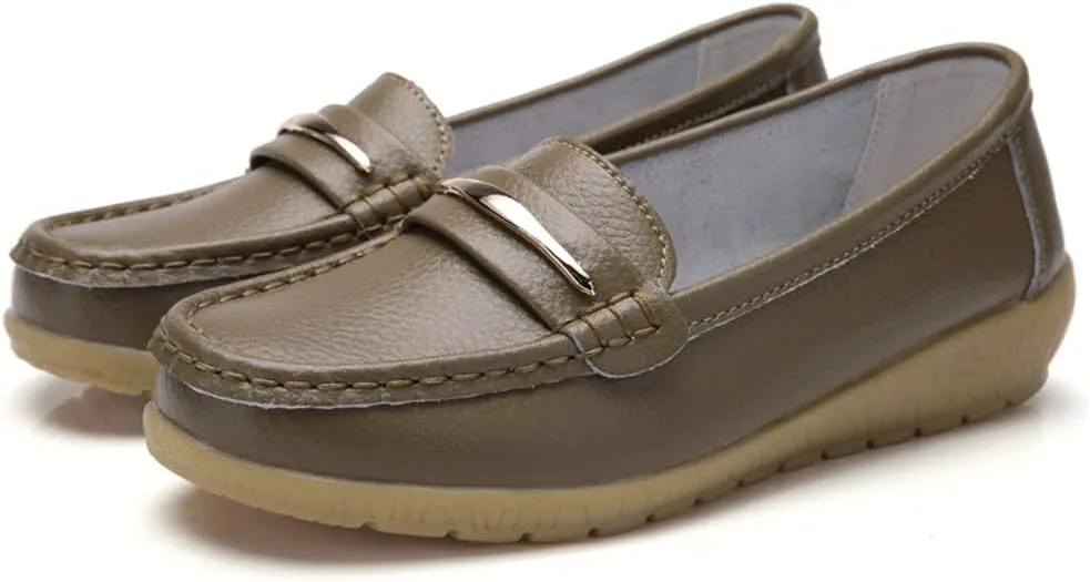 FolHaoth Loafers for Womens Comfortable Slip On Moccasins Dress Shoes Casual Leather Walking Womens Flats Loafers Fashion Boat Shoes Classic Ennis Work Nurse Flat Shoes
