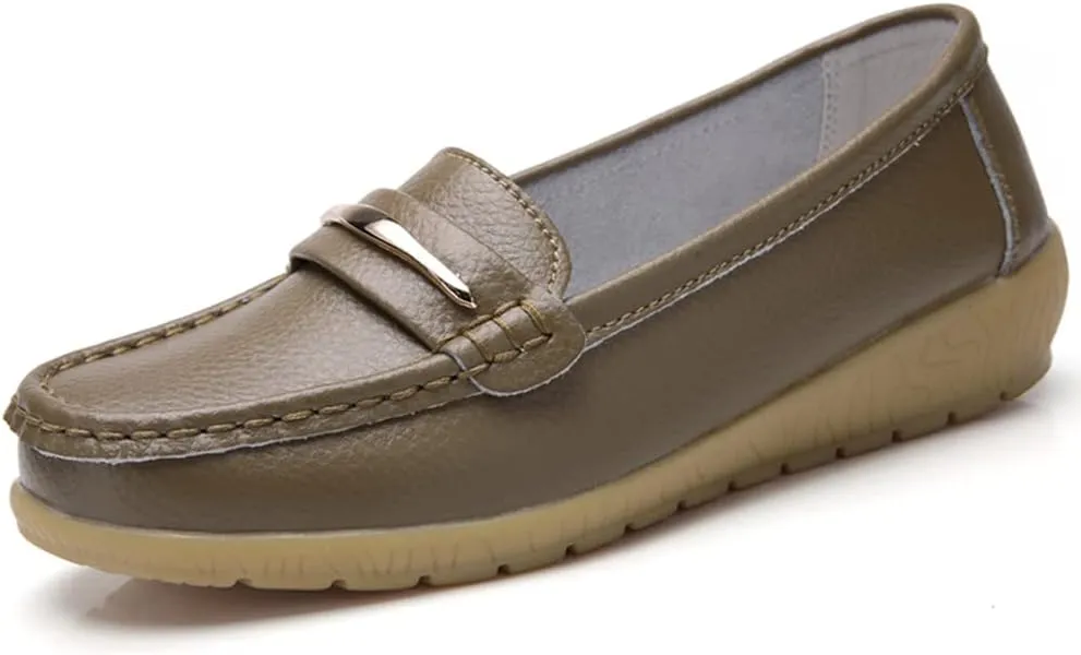 FolHaoth Loafers for Womens Comfortable Slip On Moccasins Dress Shoes Casual Leather Walking Womens Flats Loafers Fashion Boat Shoes Classic Ennis Work Nurse Flat Shoes