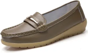 FolHaoth Loafers for Womens Comfortable Slip On Moccasins Dress Shoes Casual Leather Walking Womens Flats Loafers Fashion Boat Shoes Classic Ennis Work Nurse Flat Shoes