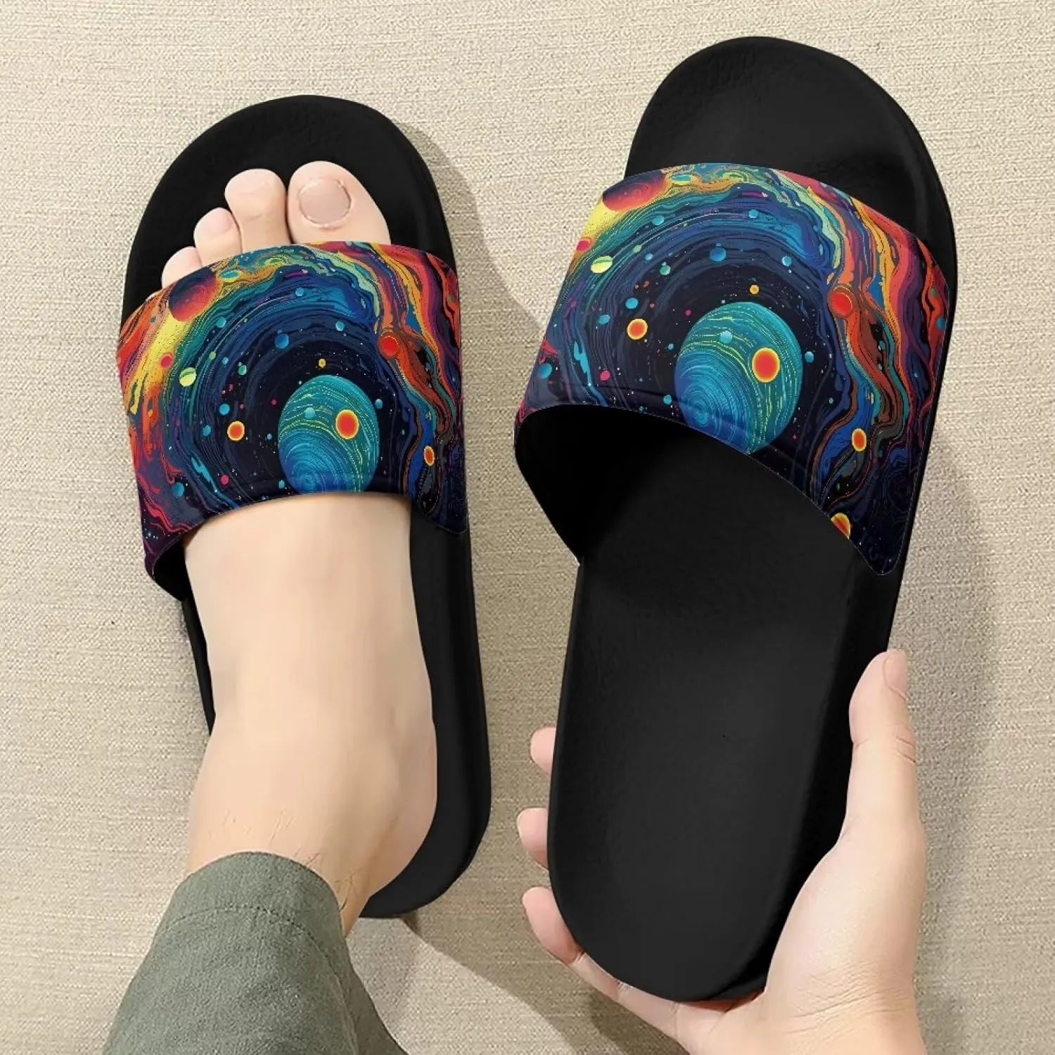 Forchrinse Sunflower Bee Womens Sandals Causal Slide Sandals Lightweight Slip on Shower Slippers House Beach Slides