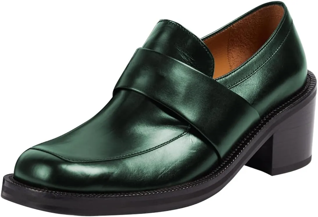 FOWT Women Platform Round Toe Penny Loafers Slip on Chunky Block Low Heel Pumps Office Busniess Formal Shoes Size 4-16 US
