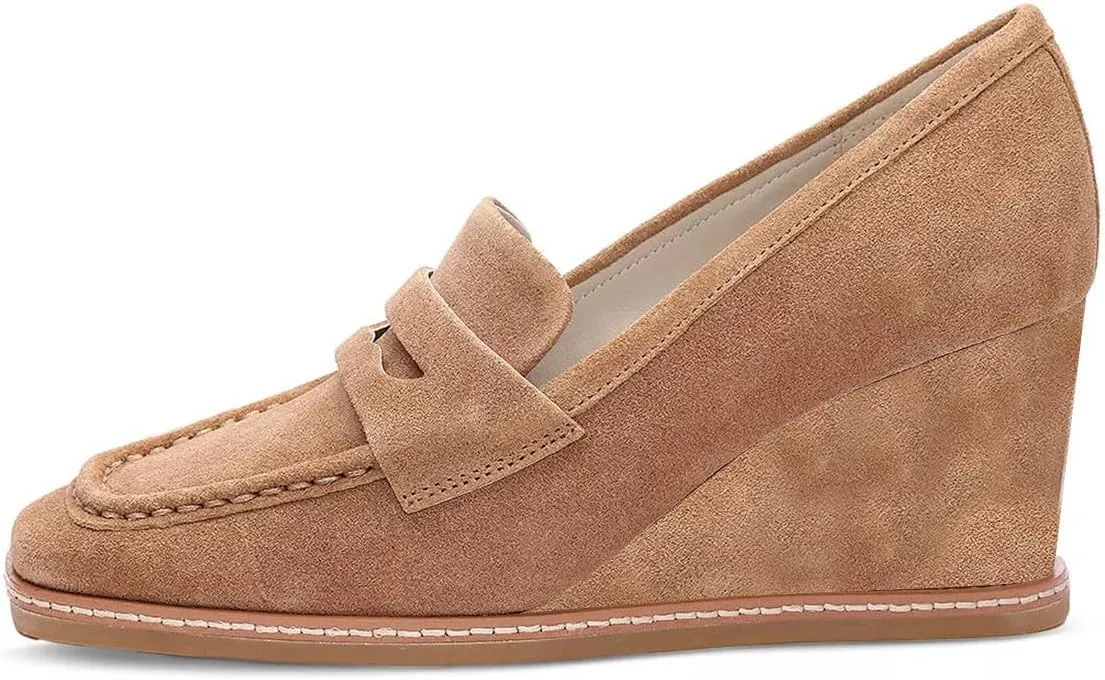 FOWT Women Square Toe Slip on Loafers Wedge High Heel Pumps Stable Office Casual Street Shoes Size 4-16 US