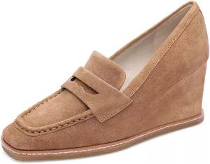FOWT Women Square Toe Slip on Loafers Wedge High Heel Pumps Stable Office Casual Street Shoes Size 4-16 US