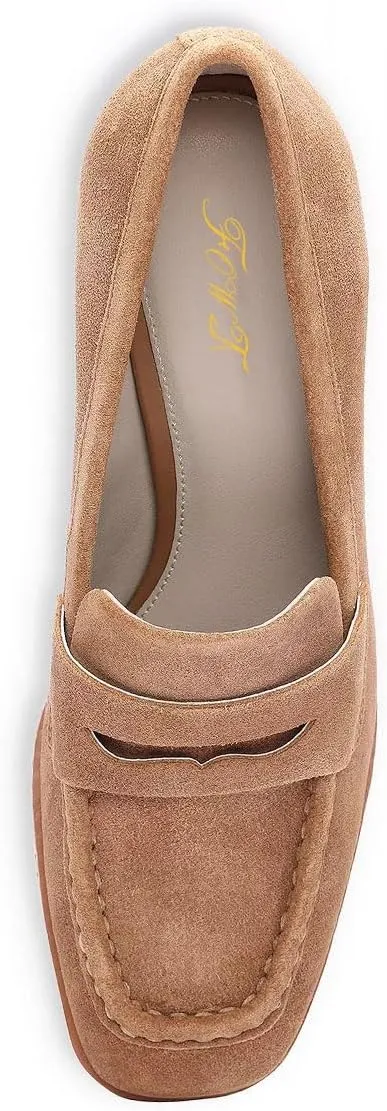 FOWT Women Square Toe Slip on Loafers Wedge High Heel Pumps Stable Office Casual Street Shoes Size 4-16 US