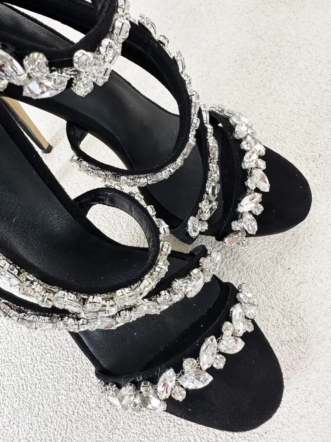 Frankie Hsu Ladies Girl Stiletto High Heeled Pumps Sandals, Black Suede Rhinestone Gems Designer Luxury Style, Big Large Size US4-19 Unisex Wedding Shoes For Women Men