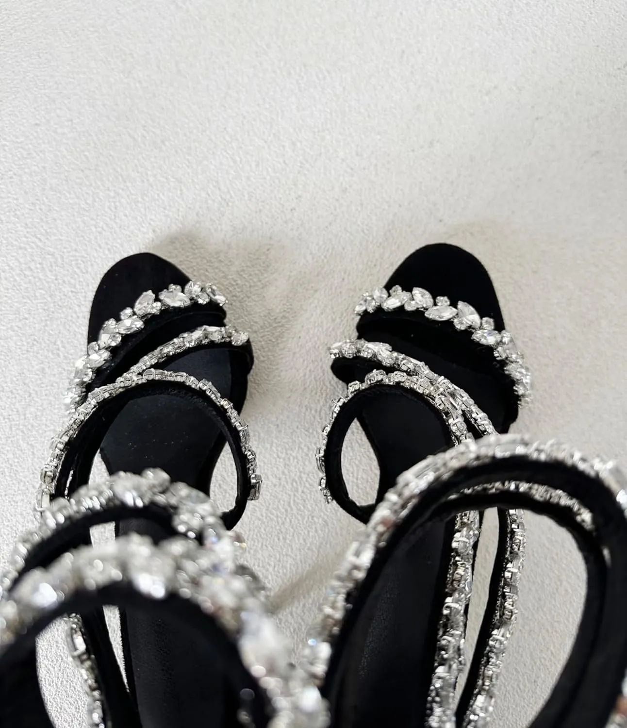 Frankie Hsu Ladies Girl Stiletto High Heeled Pumps Sandals, Black Suede Rhinestone Gems Designer Luxury Style, Big Large Size US4-19 Unisex Wedding Shoes For Women Men