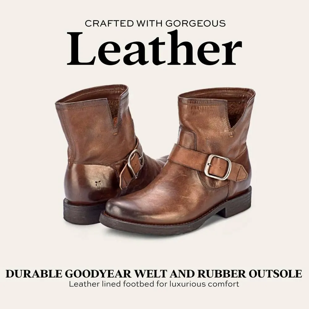 Frye Veronica Booties for Women Made from Full Grain Brush-Off Leather with Antique Metal Hardware and Waterproof, Hand-Stitched Goodyear Welt Construction