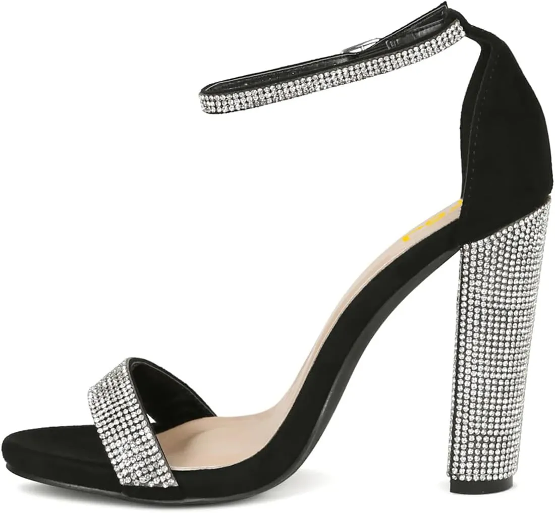 FSJ Women Classic Chunky High Heel Sandals Open Toe Ankle Strap Single Band Dress Shoe Size 4-15 US