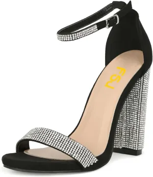 FSJ Women Classic Chunky High Heel Sandals Open Toe Ankle Strap Single Band Dress Shoe Size 4-15 US