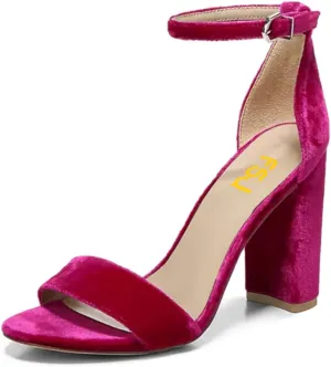 FSJ Women Classic Chunky High Heel Sandals Open Toe Ankle Strap Single Band Dress Shoe Size 4-15 US